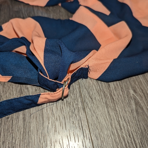 Coral Pink and Navy Blue Blouse - Picture 3 of 4